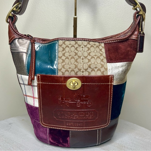 Coach Handbags - COACH Bleecker Holiday Patchwork Multicolor Duffle Bucket Shoulder Bag